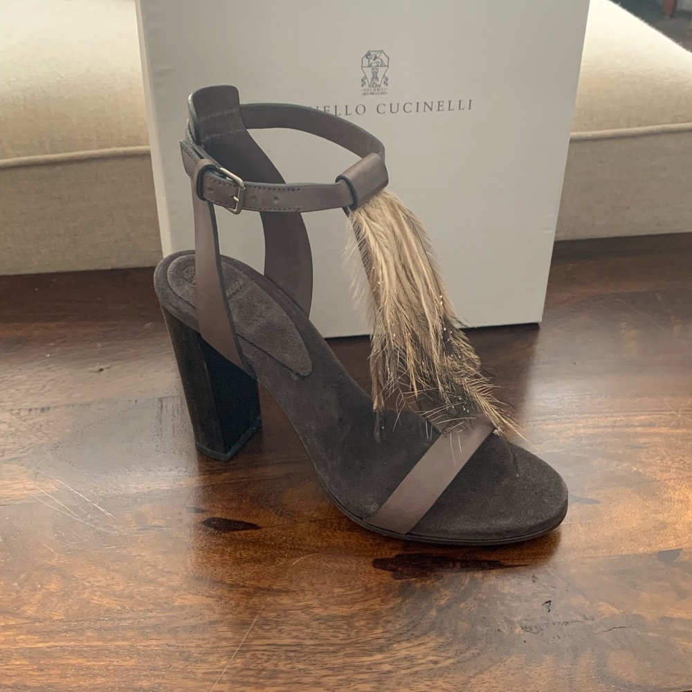 BRUNELLO CUCINELLI BROWN LEATHER SUEDE SANDALS